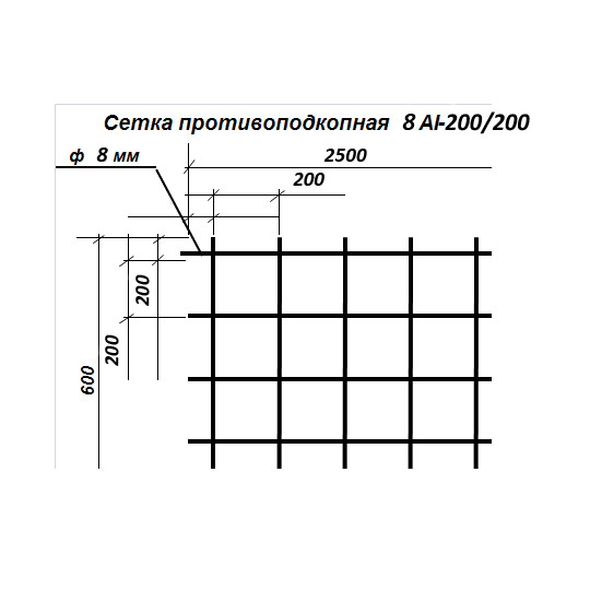 Сетка (решетка) противоподкопная 200x200, 600x2500